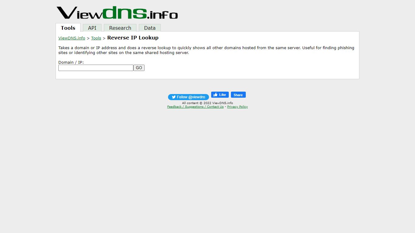 Reverse IP Lookup - ViewDNS.info