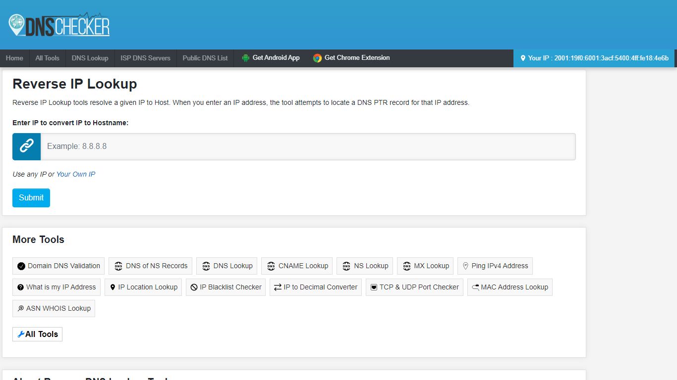 Reverse IP Lookup - Reverse DNS Lookup - DNS Checker